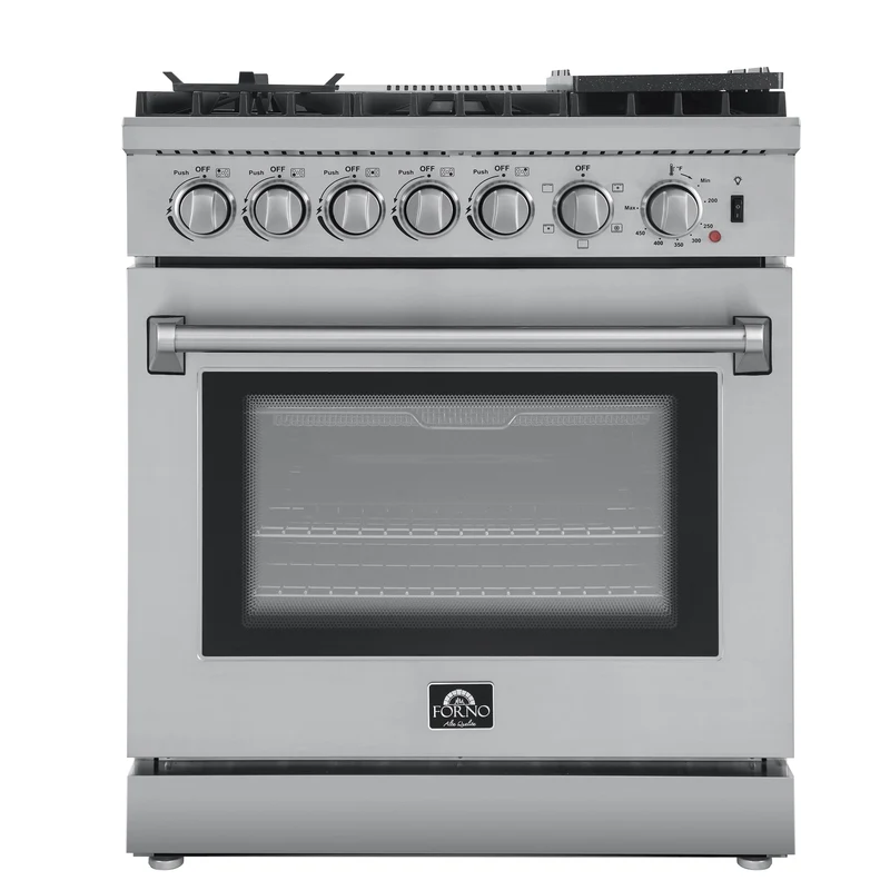 Forno Lazio 30-Inch Freestanding Dual Fuel Range, 5 Burners, True Convection Oven