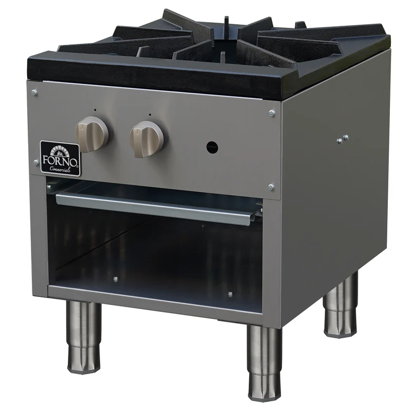 Forno Commerciale gas stock pot range, 1 powerful 3-ring burner, 80,000?BTU, durable stainless steel, heavy-duty cast iron grate