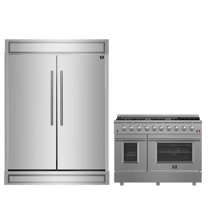 FORNO Premium 2-Piece Kitchen Bundle - Galiano 48" Stainless Steel Gas Range, Forno Maderno 2-28 " Wide Units with Decorative Trim - FBDL-018-03CAUS