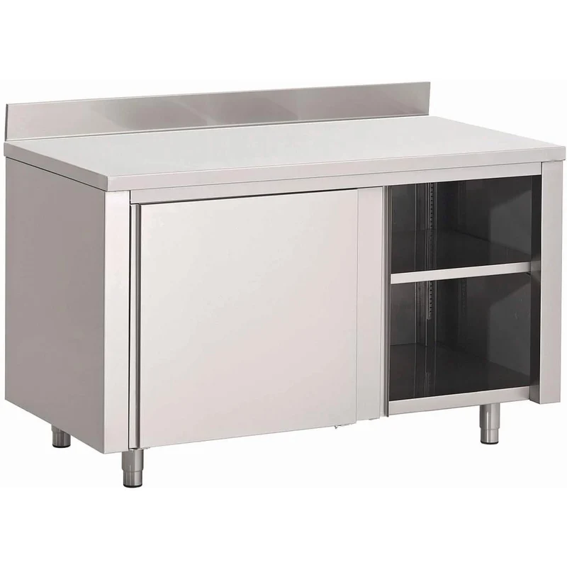 Table armoire inox avec portes coulissantes et dosseret Gastro M 1500 x 700 x 850mm
