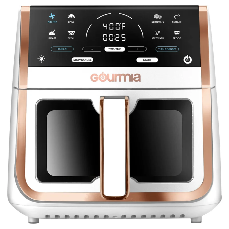 8 Qt Digital Window Air Fryer with 8 One-Touch Cooking Functions, White