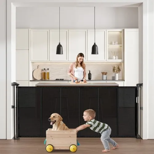 34 inch Tall, Extends up to 71 inch Wide Retractable Baby Gate - Black