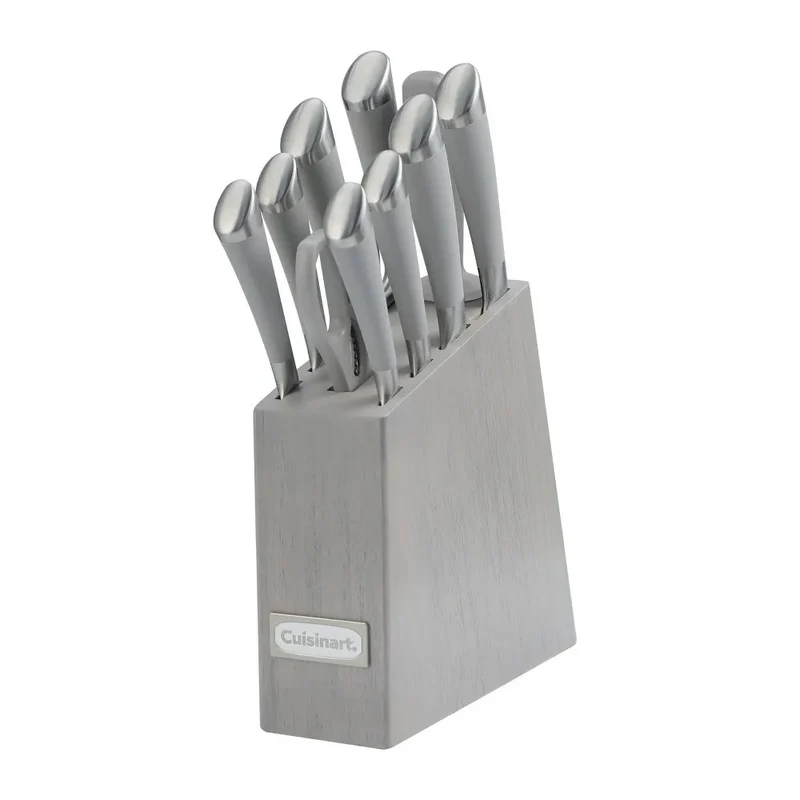 Classic 11pc Color Soft Touch Stainless Steel Modern Cutlery Block Set Gray