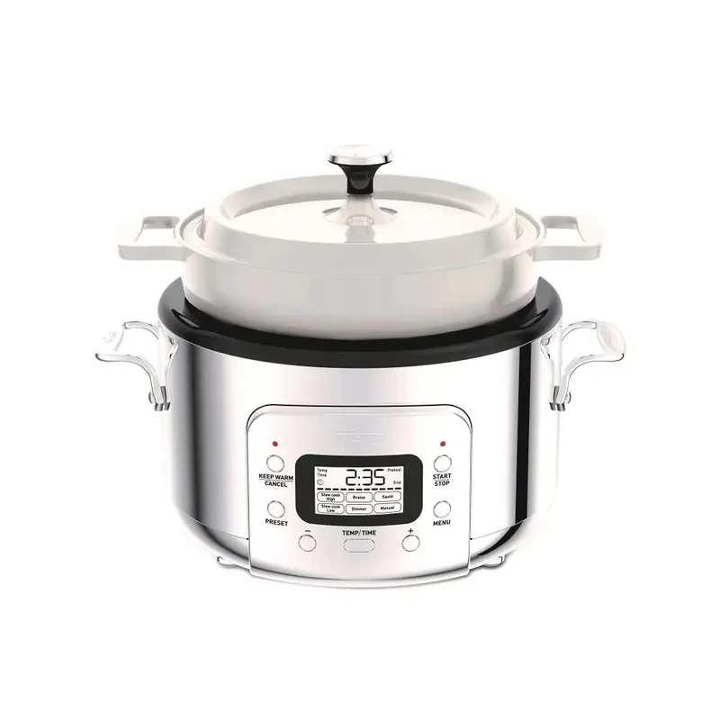 Stainless Steel 6-in-1 Digital Slow Cooker with Removable Cast Iron Pot, 5 quart