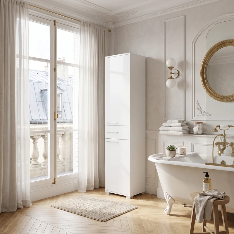 Colonne de rangement VENTE-UNIQUE Lika blanche 45cm 2 portes