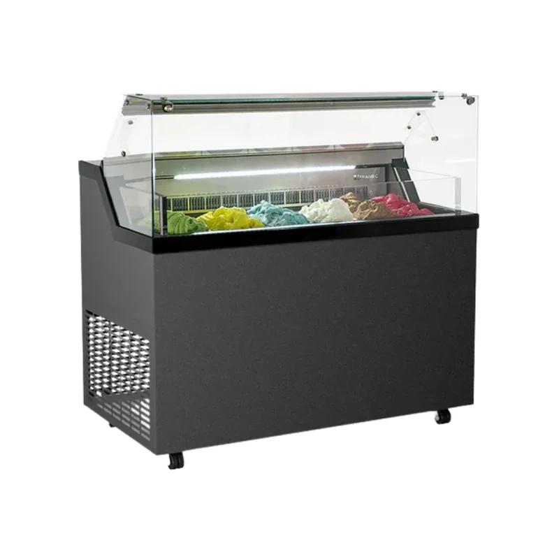 Vitrine à glace crème glacée avec réserve -5/-20°C - 6 bacs inox de 5L