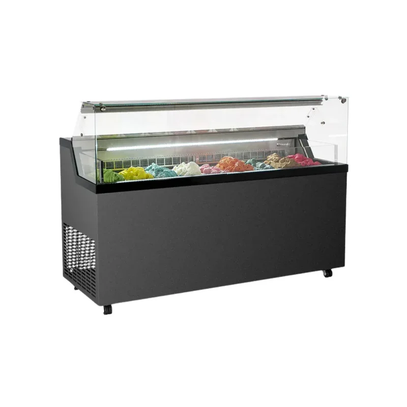 Vitrine à glace crème glacée avec réserve -5/-20°C - 9 bacs inox de 5L