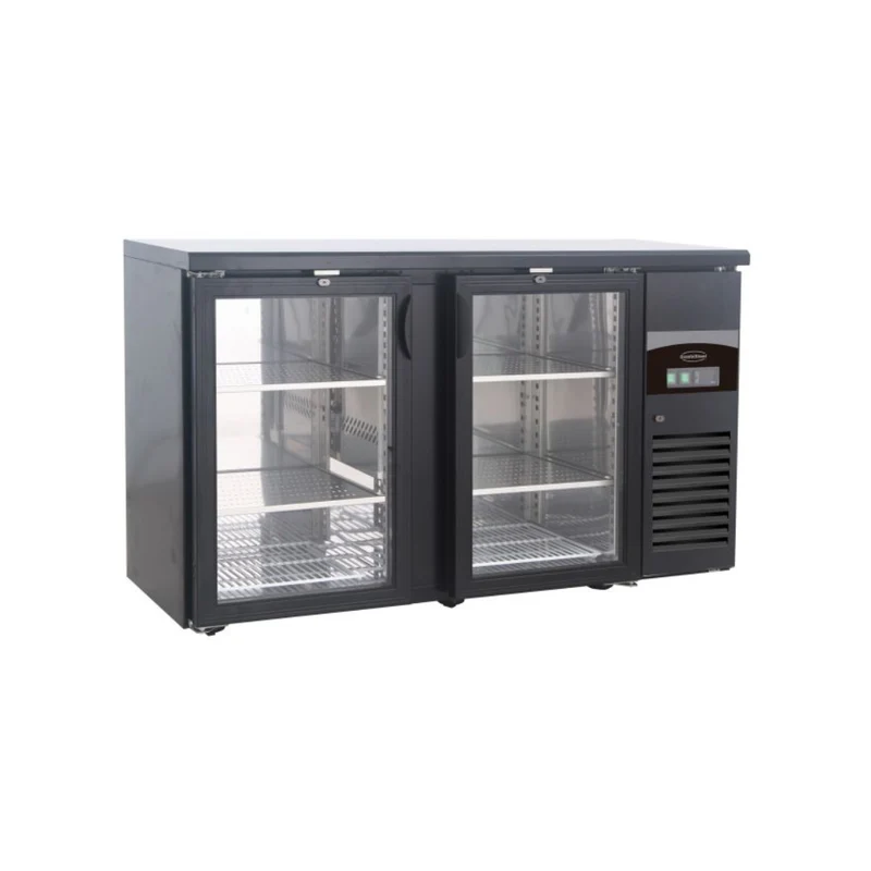 Arrière-bar noir réfrigéré 2 portes vitrées - 350L