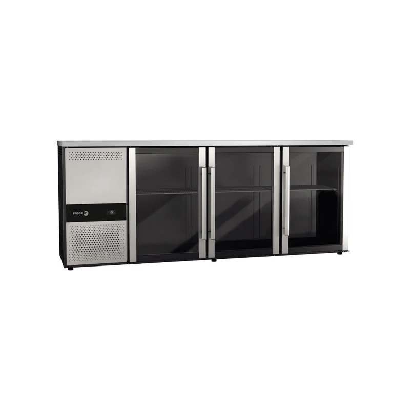 Arrière bar réfrigéré noir 3 portes vitrées - 413L