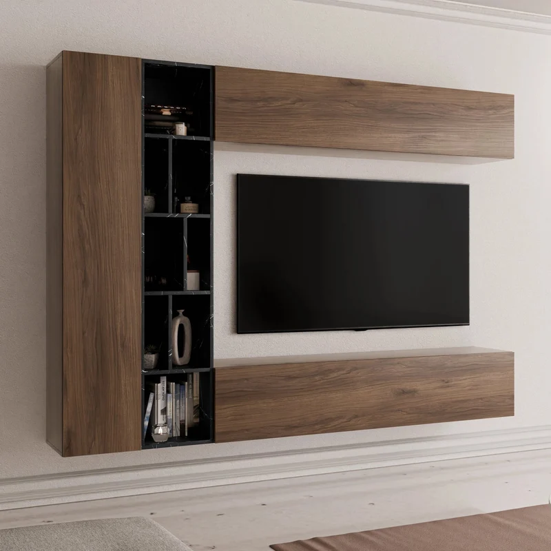 Ensemble de salon MOBILIER 1 Comfivo Natura (noyer et marbre noir)
