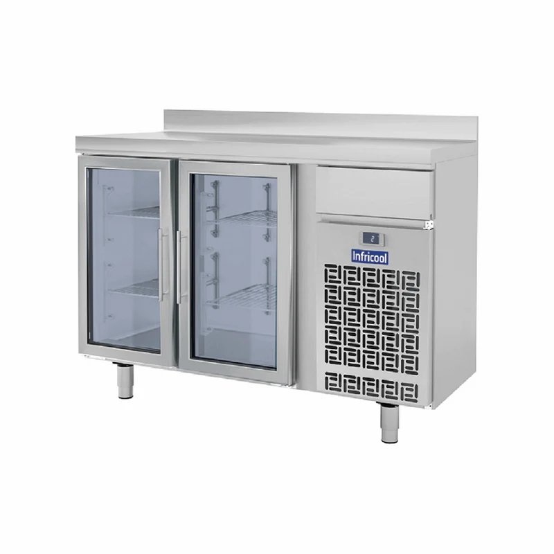 Arrière-bar réfrigéré en inox 2 portes vitrées - 345L