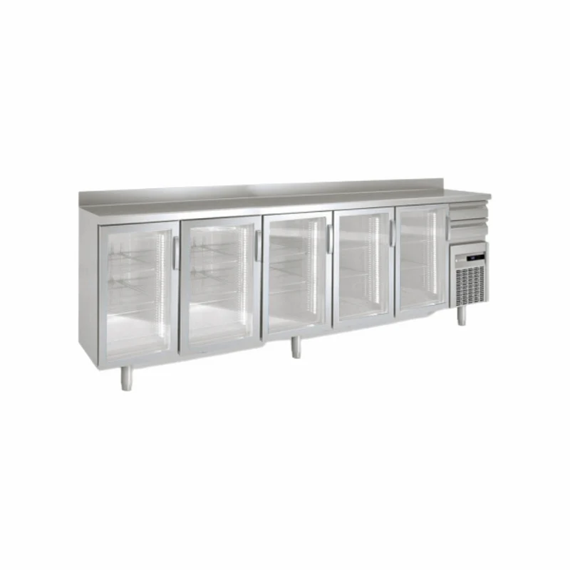 Arrière bar en inox 5 portes vitrées battantes