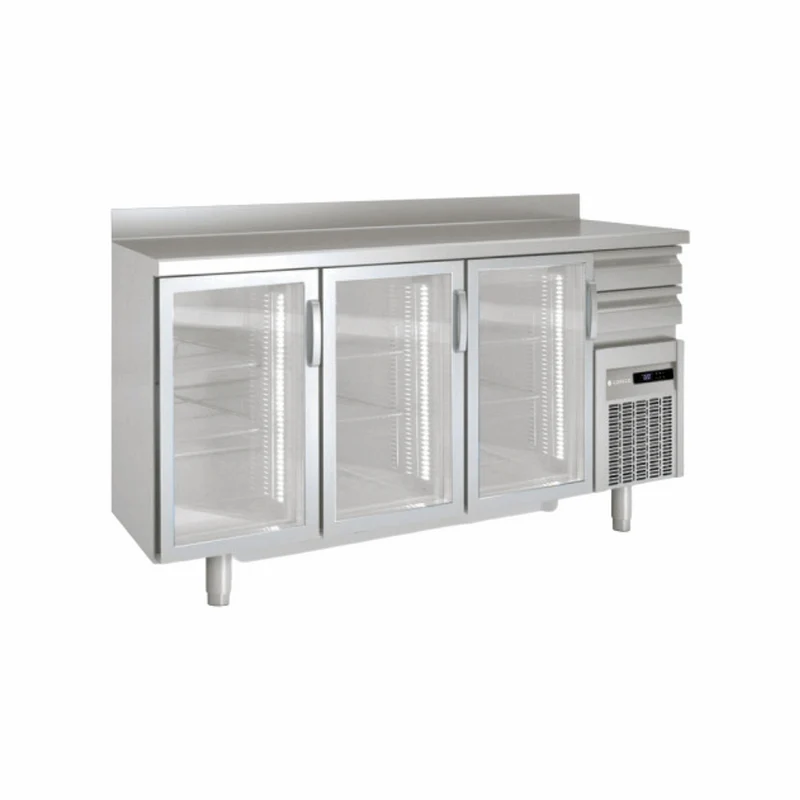 Arrière bar en inox 3 portes vitrées battantes