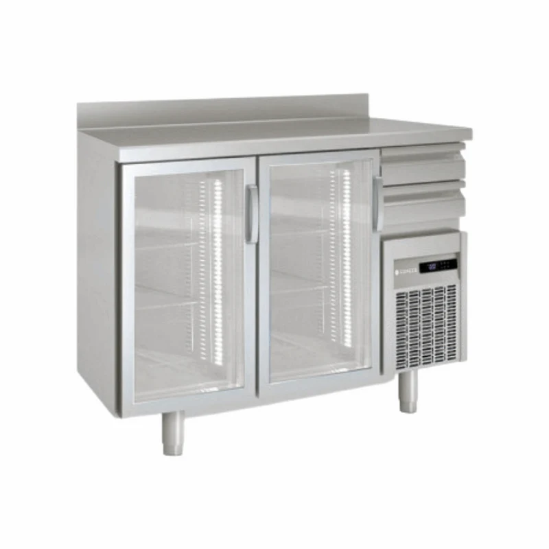 Arrière bar en inox 2 portes vitrées battantes
