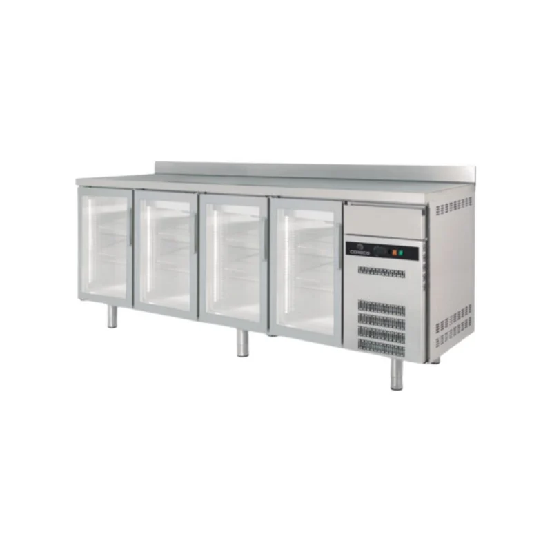 Arrière bar en inox 4 portes vitrées battantes