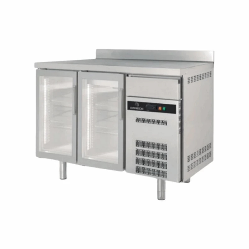 Arrière bar en inox 2 portes vitrées battantes