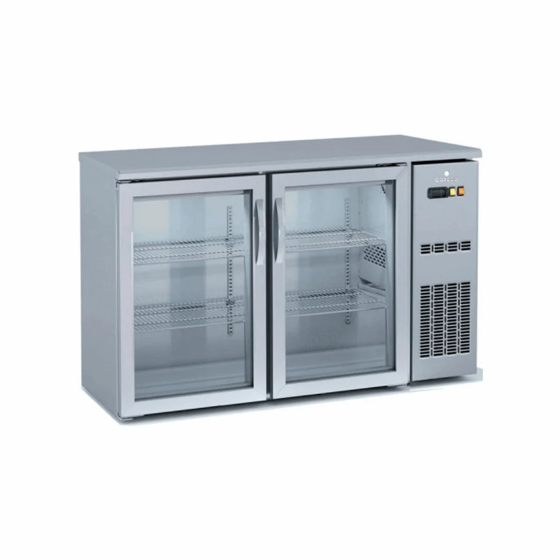 Arrière bar en inox 2 portes vitrées battantes