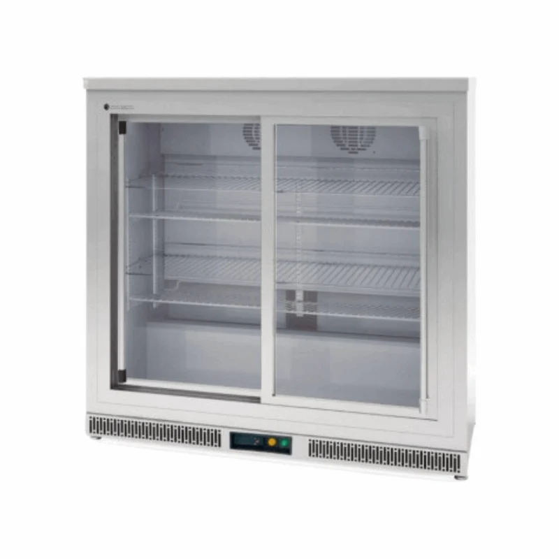 Arrière bar en inox 2 portes vitrées coulissantes