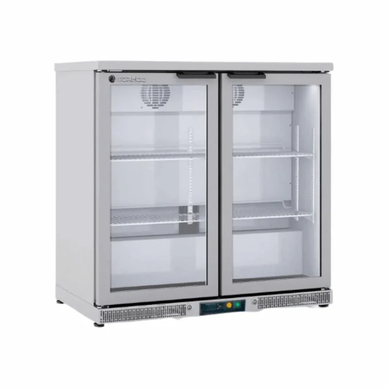 Arrière bar en inox 2 portes vitrées battantes +2/+8°C