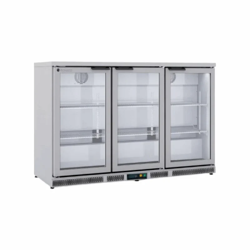 Arrière bar en inox 3 portes vitrées battantes +2/+8°C