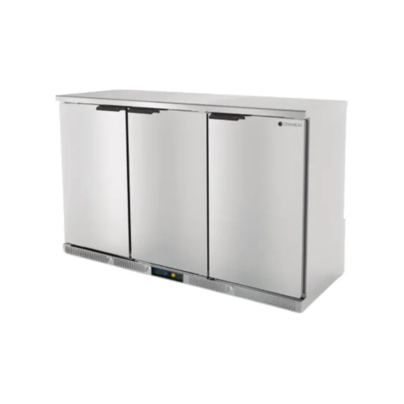 Arrière bar en inox 3 portes pleines battantes +2/+8°C