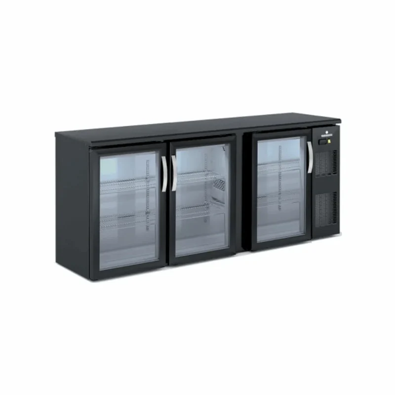 Arrière bar noir 3 portes vitrées battantes +2/+8°C