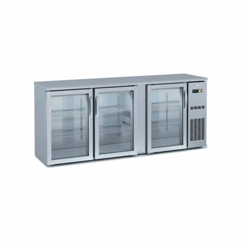 Arrière bar en inox 3 portes vitrées battantes +2/+8°C