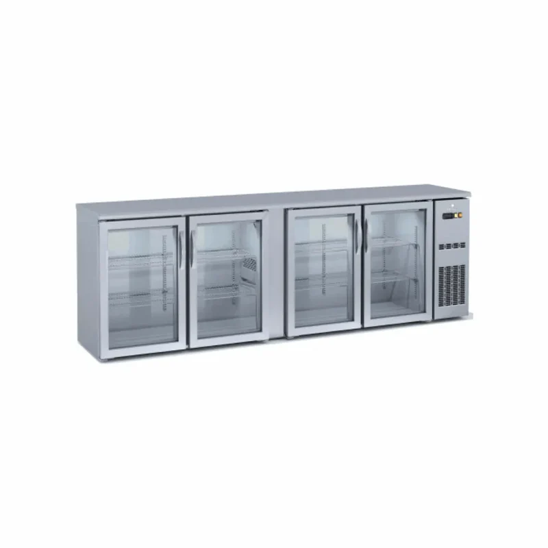 Arrière bar en inox 4 portes vitrées battantes +2/+8°C