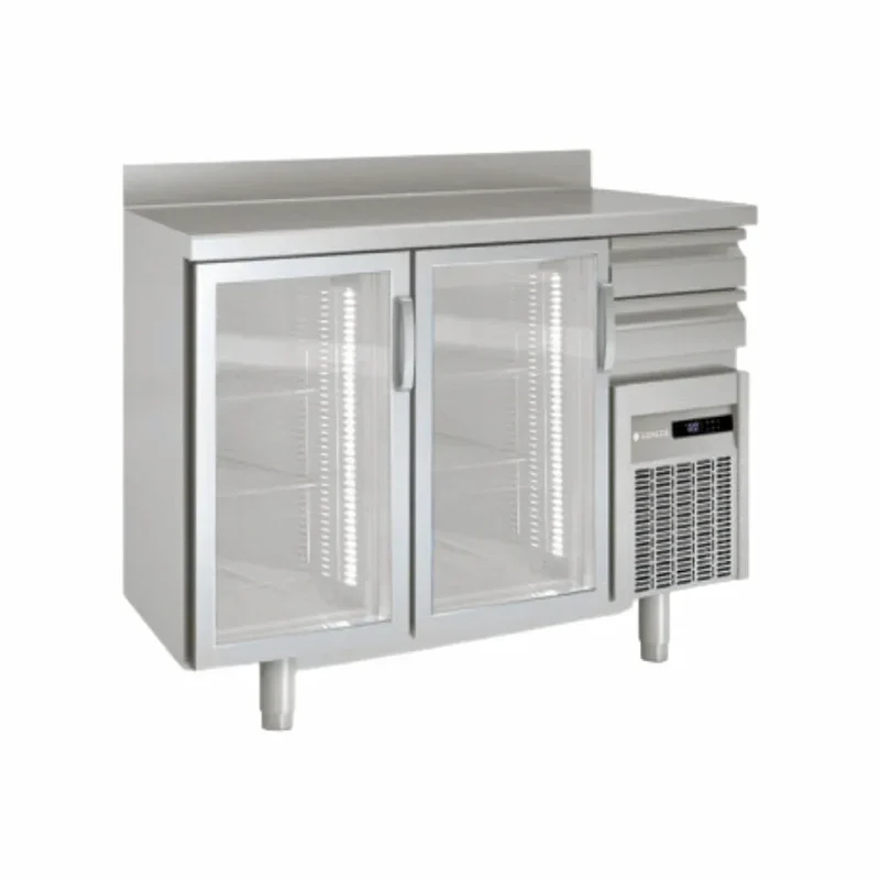 Arrière bar en inox 2 portes vitrées battantes +2/+8°C gamme TOP