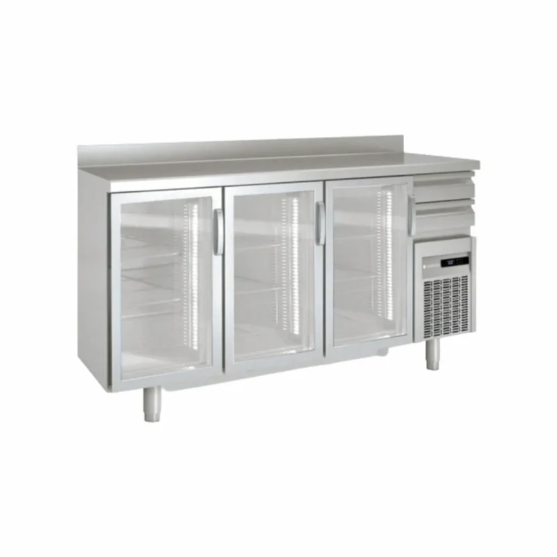 Arrière bar en inox 3 portes vitrées battantes +2/+8°C gamme TOP