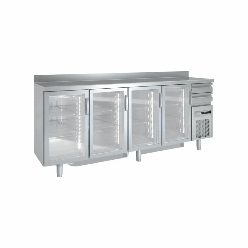 Arrière bar en inox 4 portes vitrées battantes +2/+8°C gamme TOP