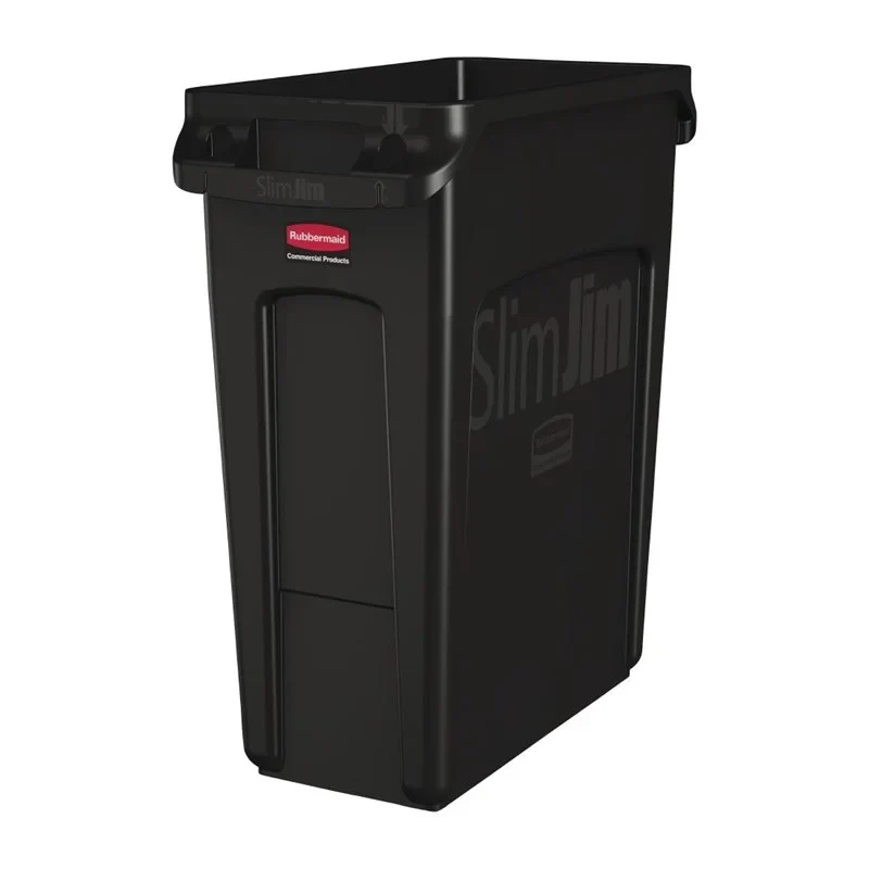 Poubelle Rubbermaid Slim Jim avec fentes d’aération noire 60L