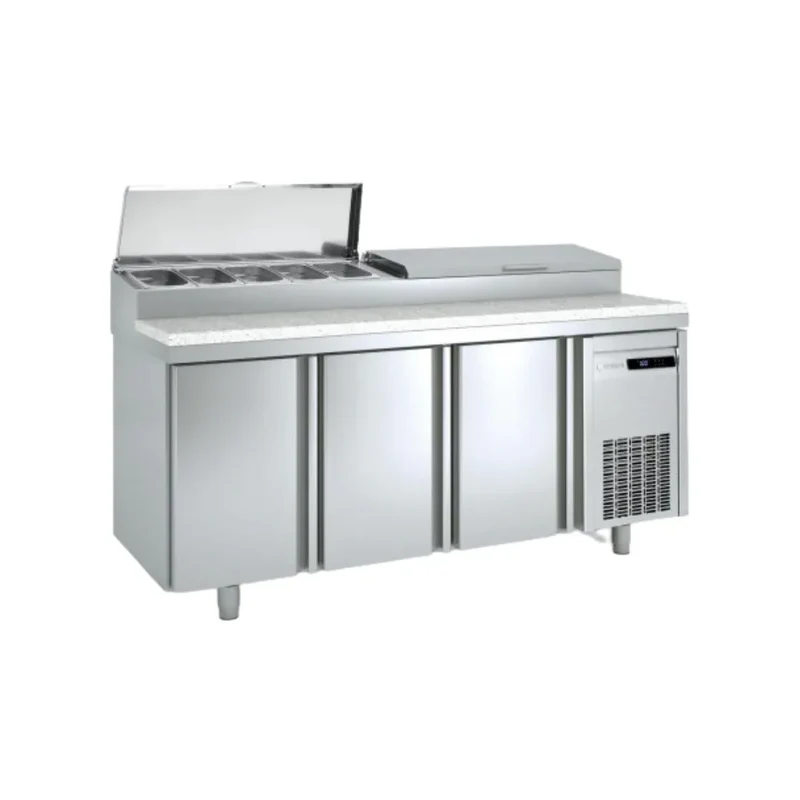 Meuble de préparation saladette bac GN 1/4 réfrigéréé positive 0/+8°C gamme TOP - 3 portes