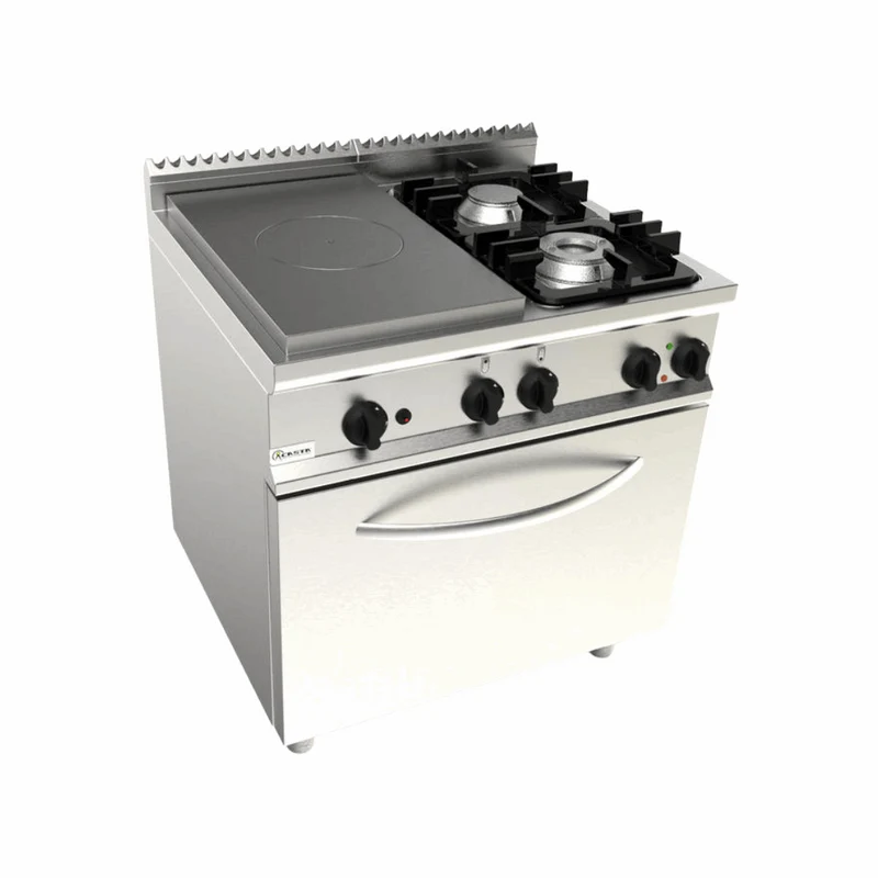 Cuisinière gaz 2 feux + plaque coup de feu sur four électrique