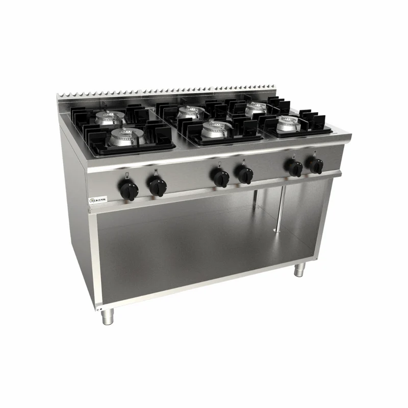 Cuisinière à gaz 6 feux sur meuble ouvert
