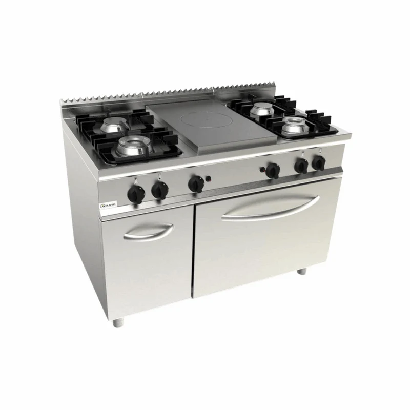 Cuisinière gaz 4 feux + plaque coup de feu sur four