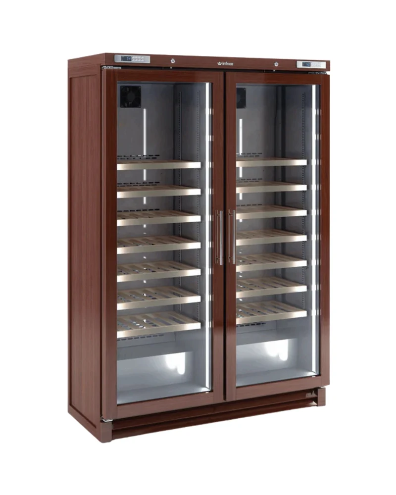 Armoire à vin bois réfrigérée positive 2 portes vitrées -