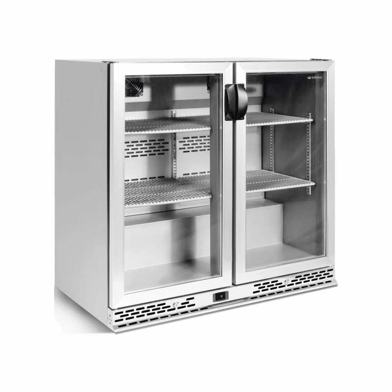 Arrière-bar inox réfrigéré positif 2 portes vitrées - 220L