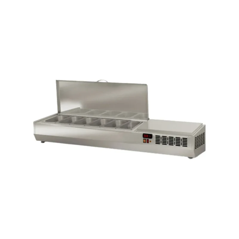 Présentoir à ingrédient couvercle inox 6 x GN 1/4 réfrigérée positive 0/+8°C