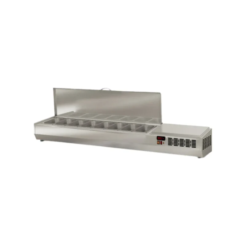 Présentoir à ingrédient couvercle inox 8 x GN 1/4 réfrigérée positive 0/+8°C