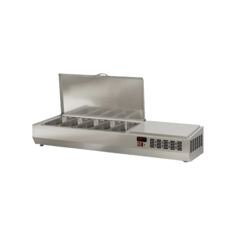 Présentoir à ingrédient couvercle inox 5 x GN 1/3 réfrigérée positive 0/+8°C - 1345x396x436mm