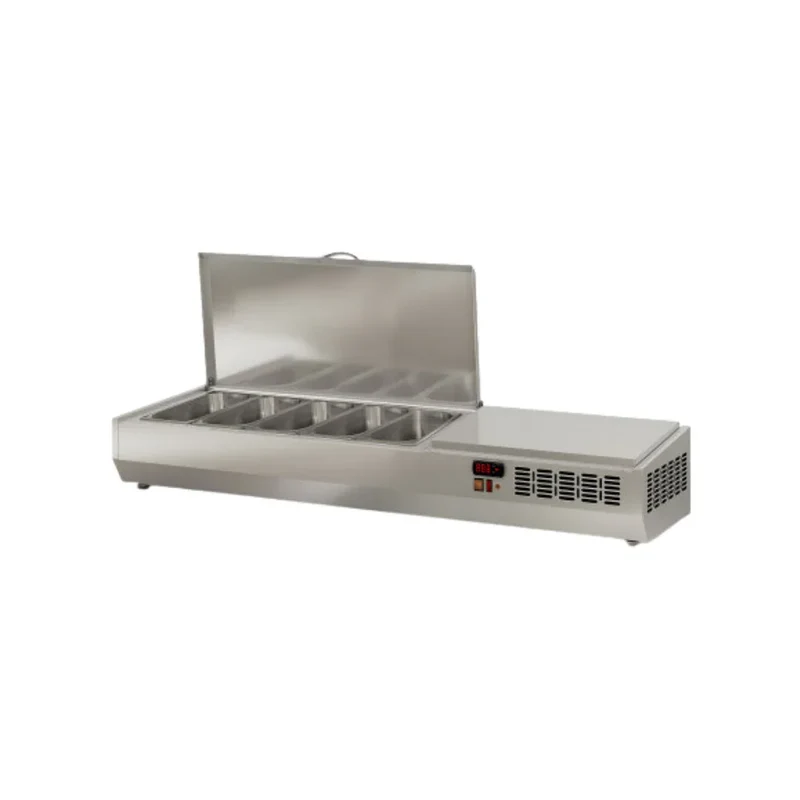Présentoir à ingrédient couvercle inox 5 x GN 1/3 réfrigérée positive 0/+8°C - 1495x396x436mm