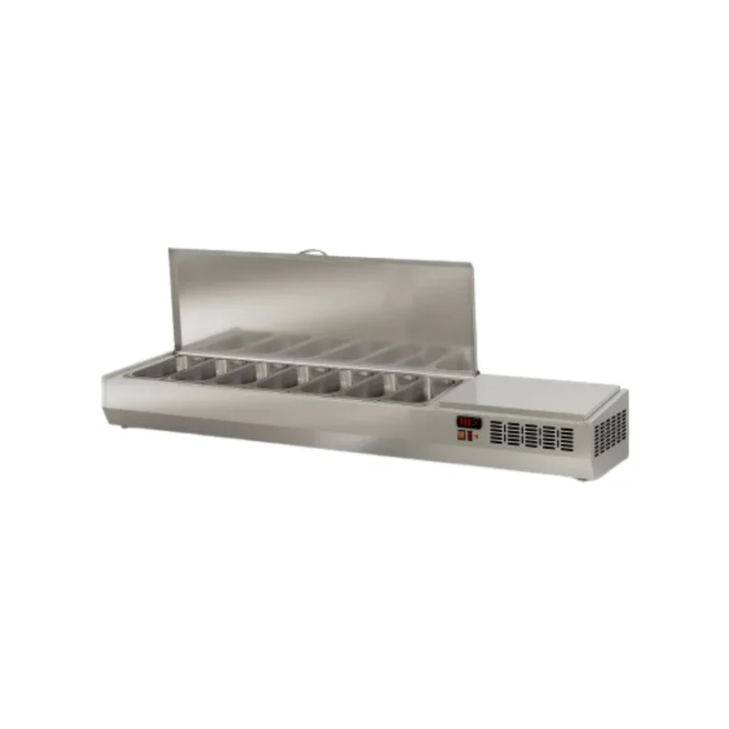 Présentoir à ingrédient couvercle inox 7 x GN 1/3 réfrigérée positive 0/+8°C - 1795x396x436mm