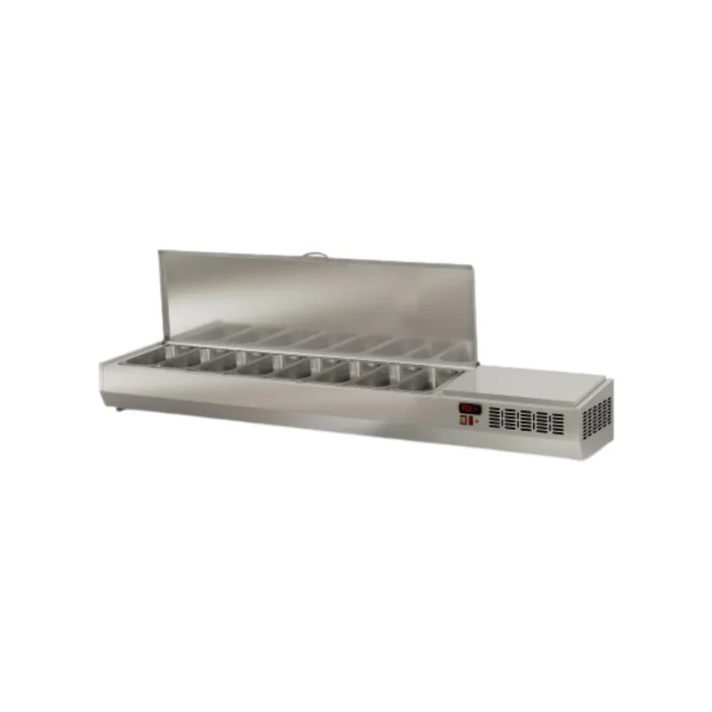 Présentoir à ingrédient couvercle inox 8 x GN 1/3 réfrigérée positive 0/+8°C - 2020x396x436mm