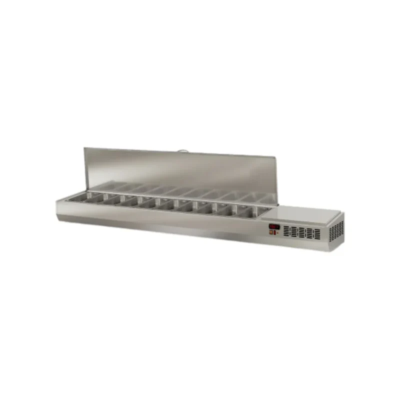 Présentoir à ingrédient couvercle inox 10 x GN 1/3 réfrigérée positive 0/+8°C - 2245x396x436mm