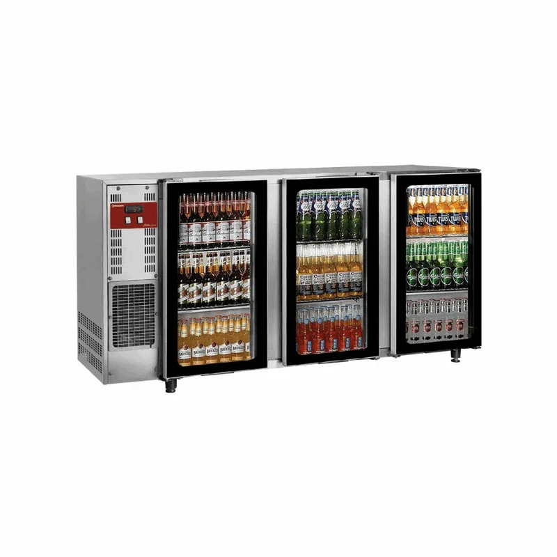 Arrière bar inox 3 portes vitrées - 2065x565x890mm