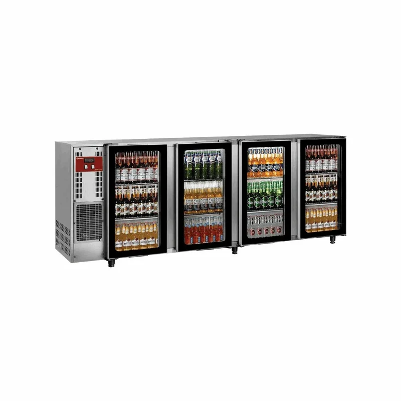 Arrière bar inox 4 portes vitrées - 2675x565x890mm