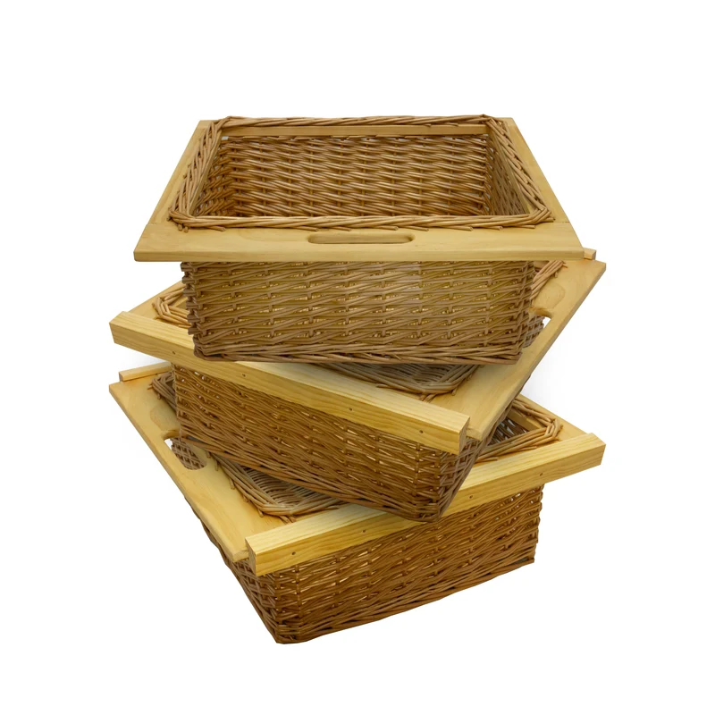 Lot de 3 Paniers Coulissants en Pin 600 mm