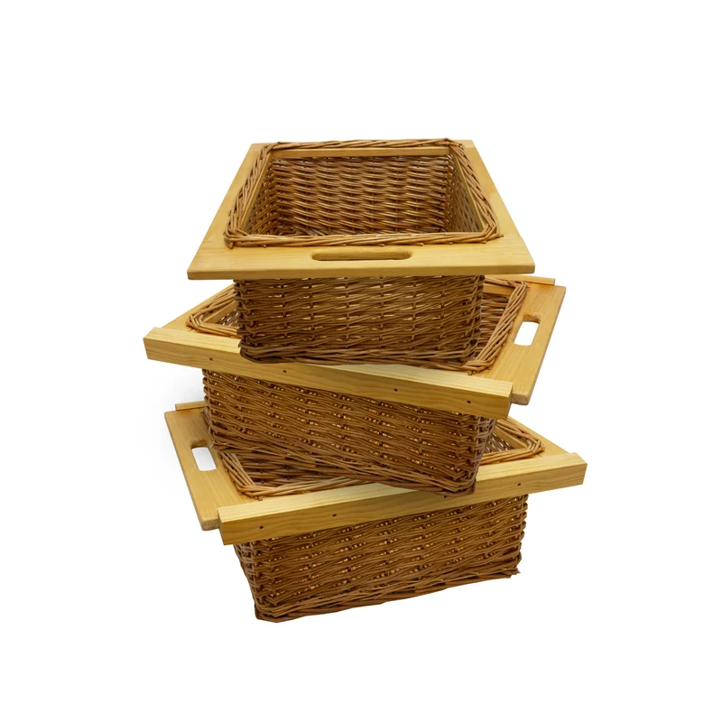 Lot de 3 Paniers Coulissants en Pin 500 mm