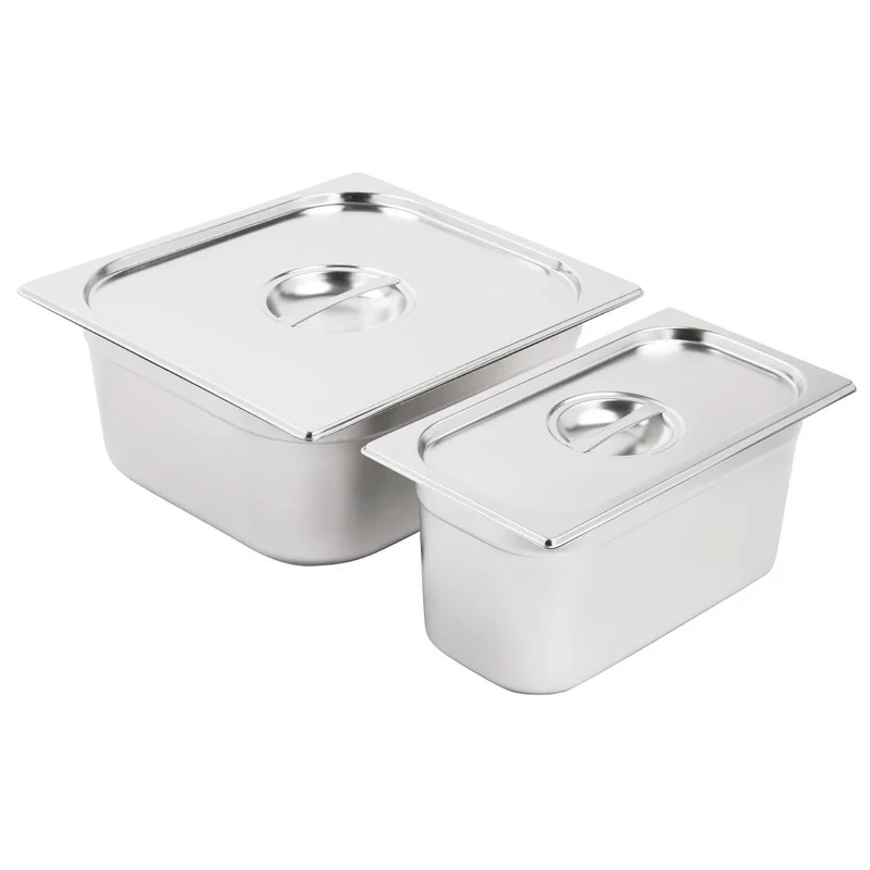 Ensemble de bacs GN 1/3 et 2/3 inox avec couvercles Vogue